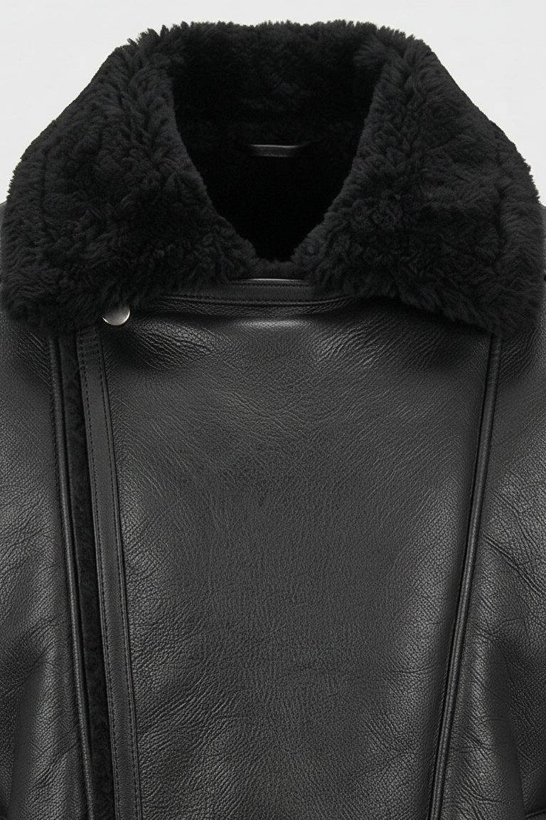 BRIANA - Cropped Shearlin - collar, neckline, sheepskin texture, precise stitching