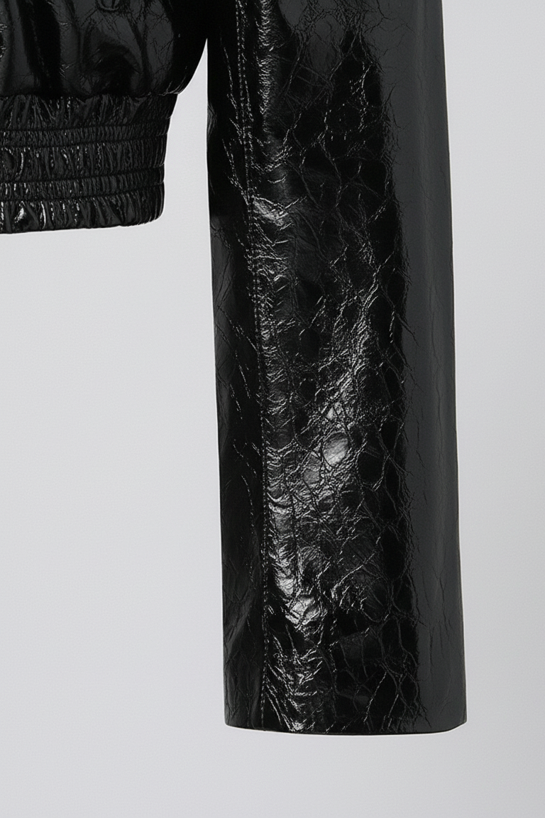 CAMDEN - Cropped Patent L - patent sleeve, cuff detail, luxury texture