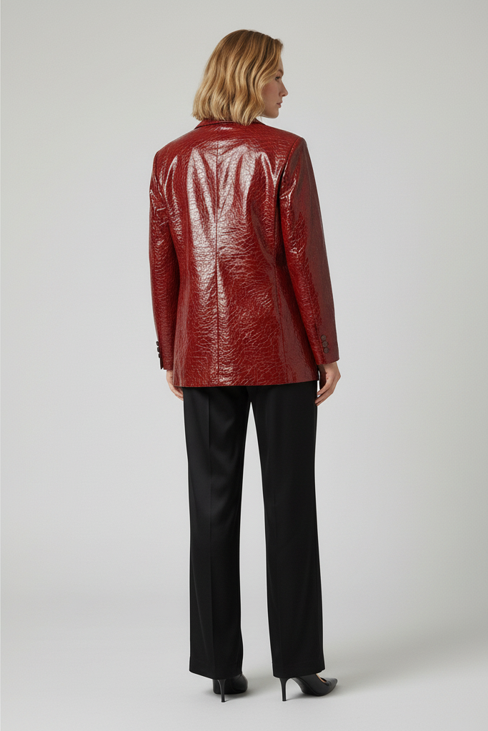 CAMIDEN - Cropped Patent - black glossy jacket, rear view