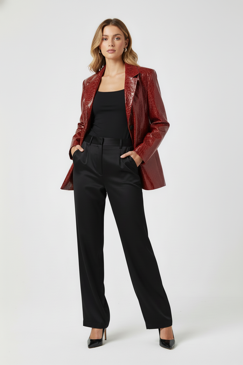 CAMIDEN - Cropped Patent - Sleek Glossy Top, with hands in pockets
