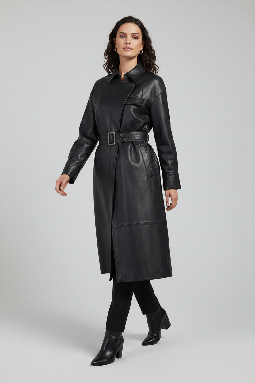 CARSON - Belted Sheepskin - black, belted, sheepskin, luxury