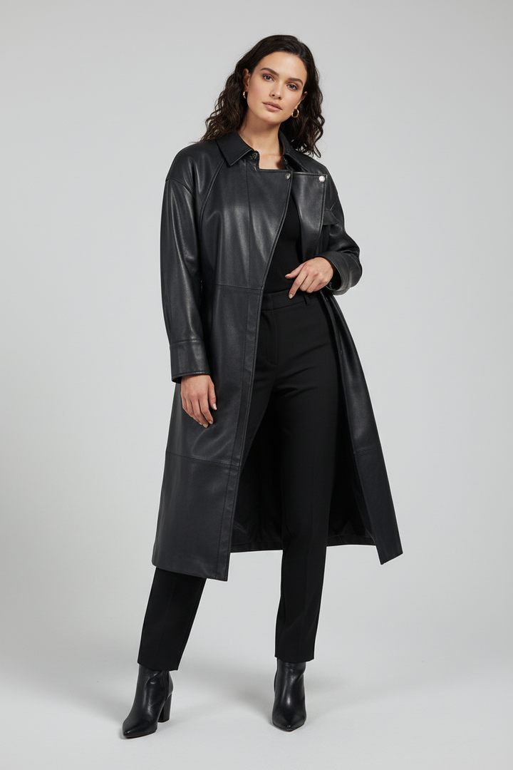 CARSON - Belted Sheepskin - black, belted, trench coat, luxury