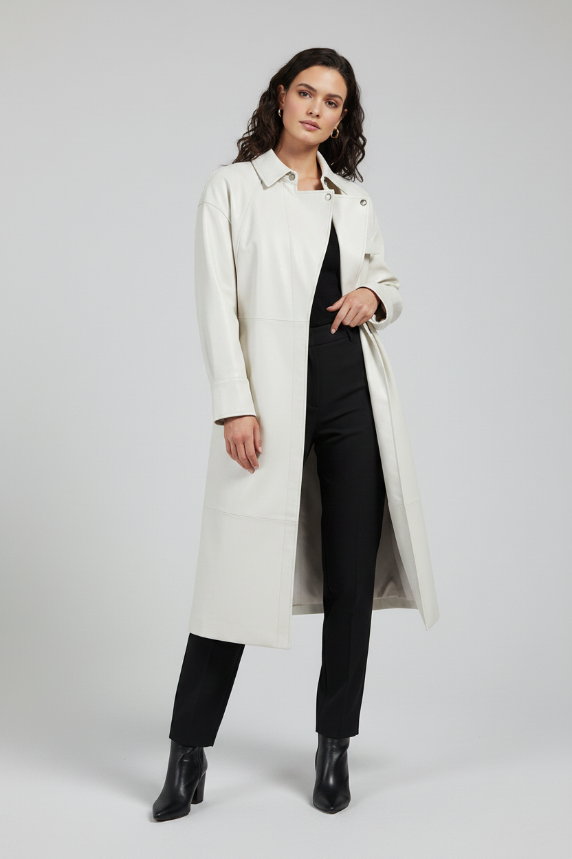 CARSON - Belted Sheepskin - white belted midi trench