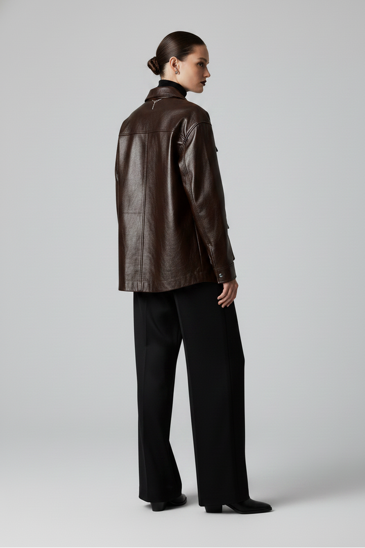 CECILE - Oversized Wax Cowhide - oversized waxed cotton coat luxury, rear view