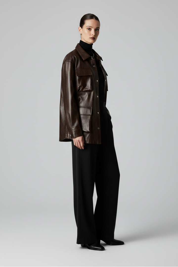 CECILE - Oversized Wax Cowhide - studio quiet luxury, side profile view