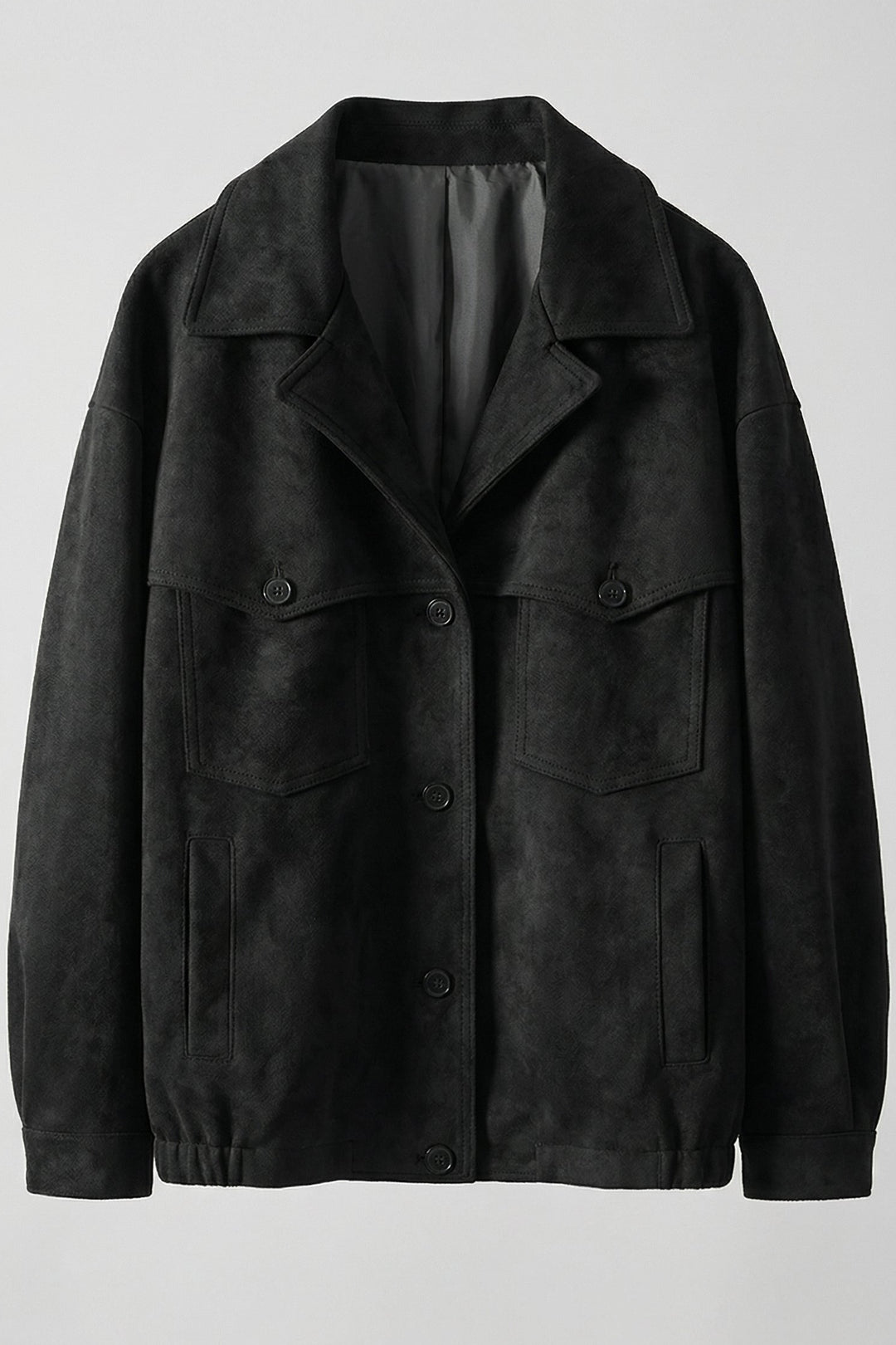 PALMER - Elastic Hem Suede Jacket, Black, Collared Style