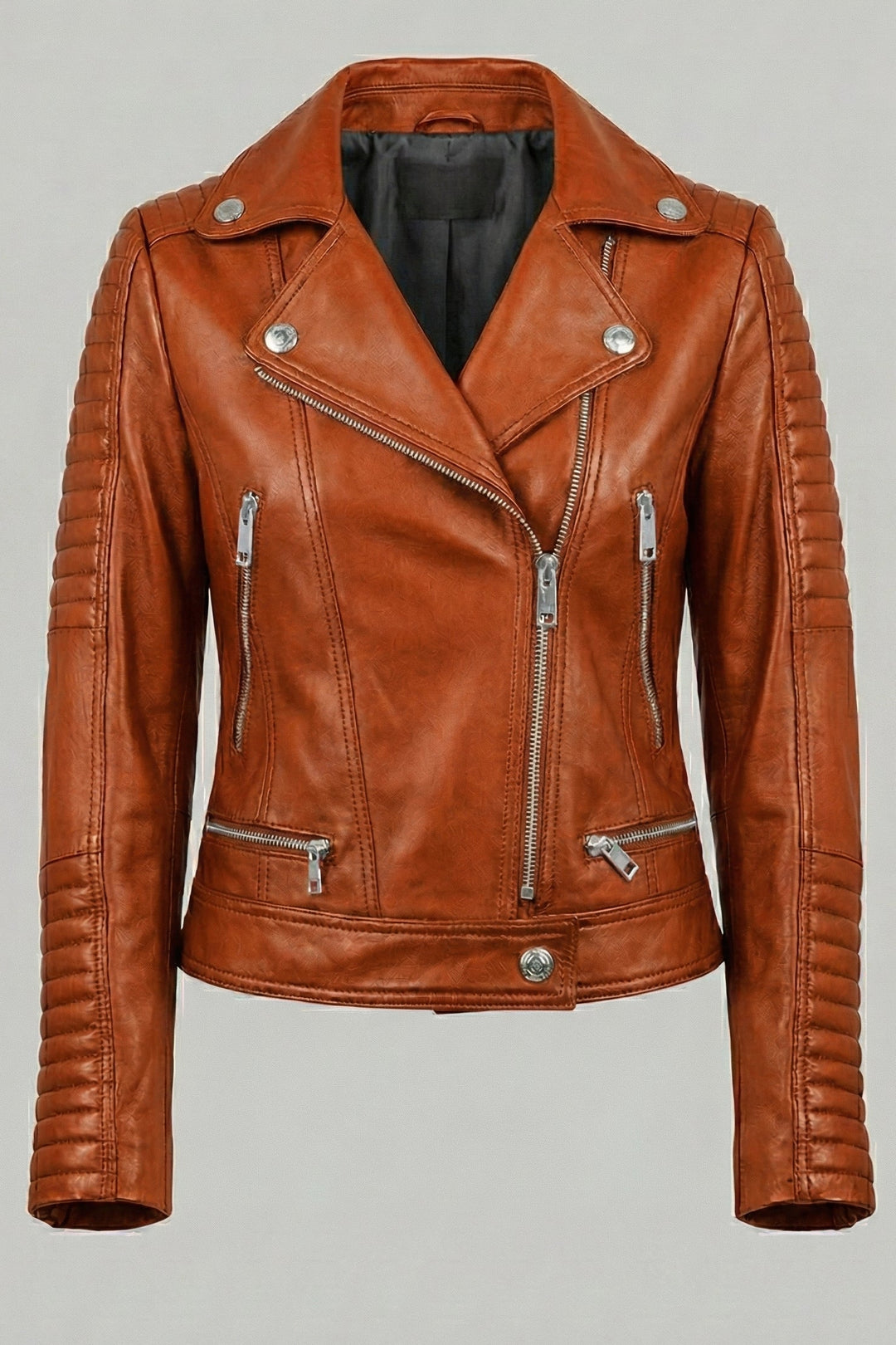 Ryder - Motorcycle Leather Jacket, Brown, Zippered, Collared