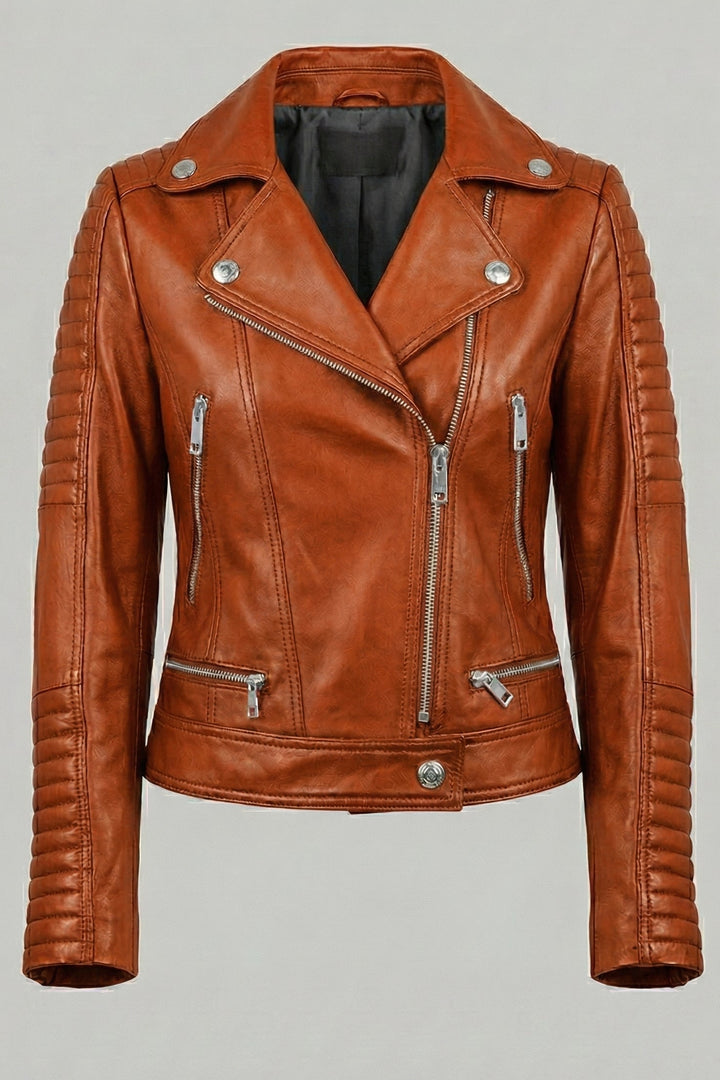 Ryder - Motorcycle Leather Jacket, Brown, Zippered, Collared