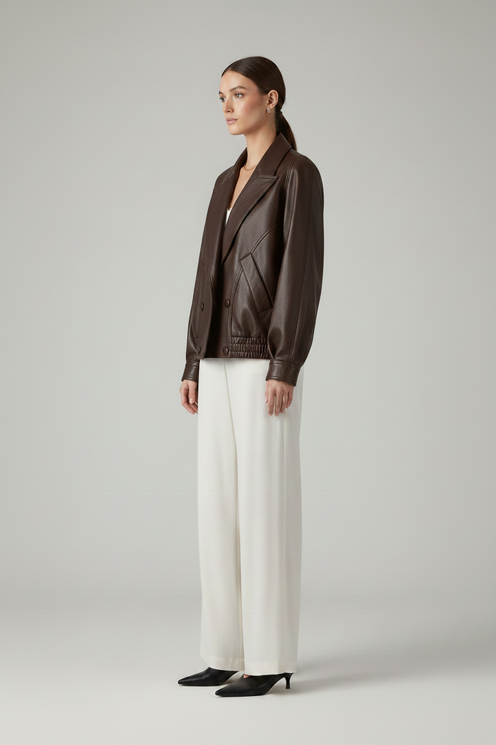 CLAIRE - Vintage Suit Collar - dark brown jacket, side profile view