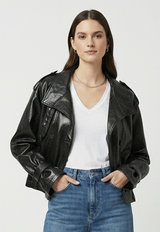 CLAUDINE - Double-Breasted Sheepskin Moto Jacket