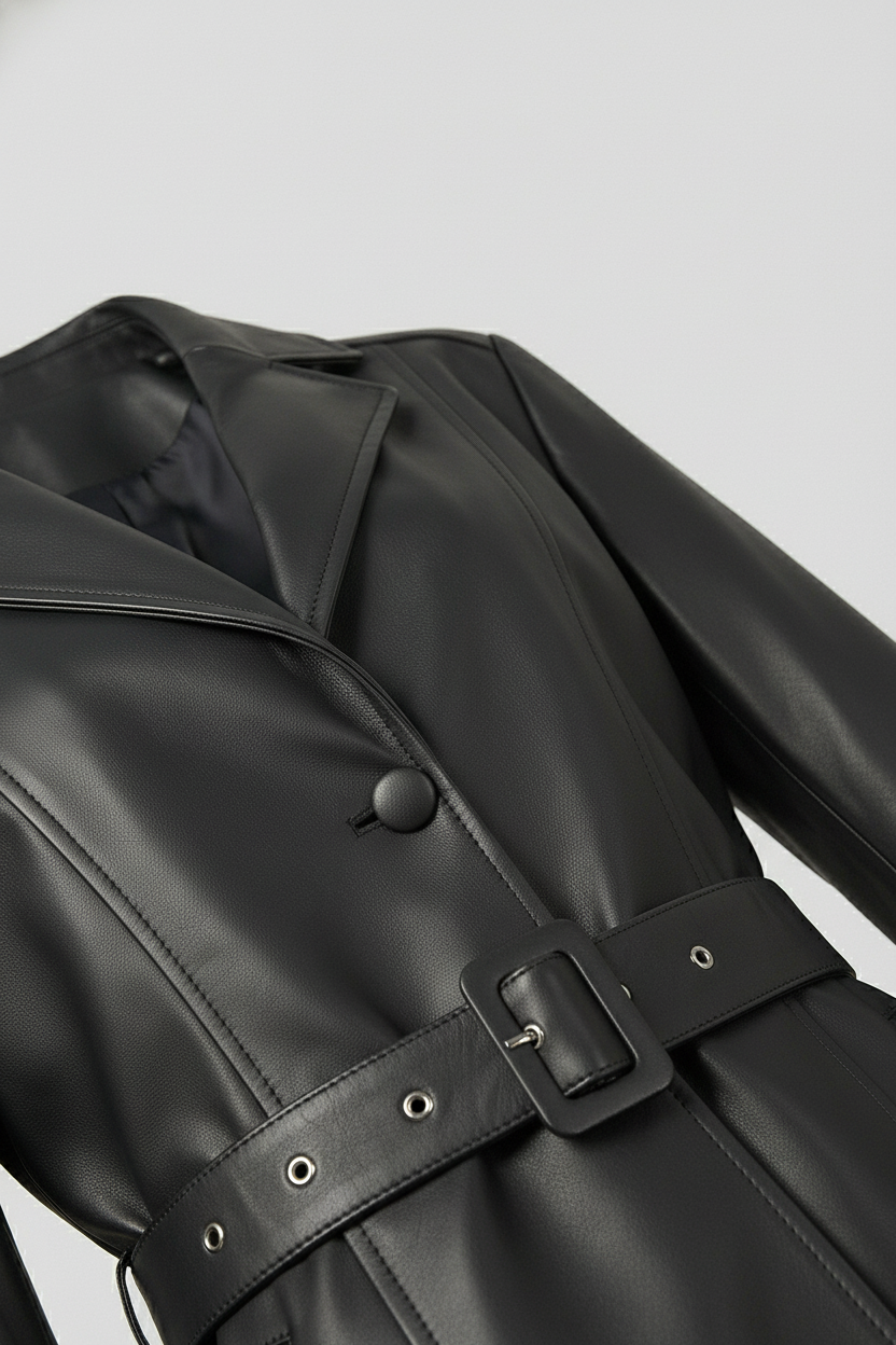 COLLINS - Belted Leather - zipper, buttons, stitching, leather texture