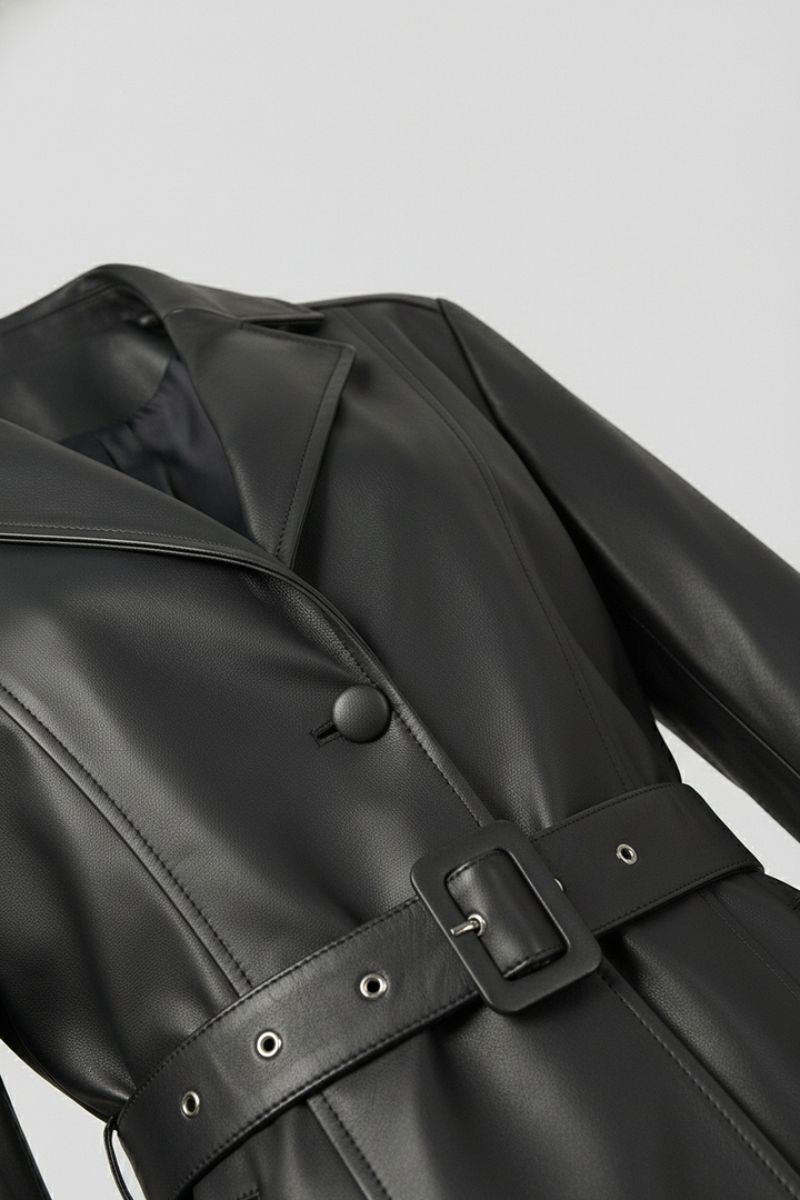 COLLINS - Belted Leather - zipper, buttons, stitching, leather texture