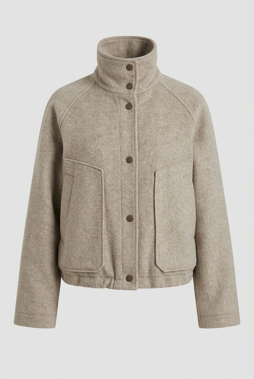 CORA stand collar wool blend jacket in Beige, product shot