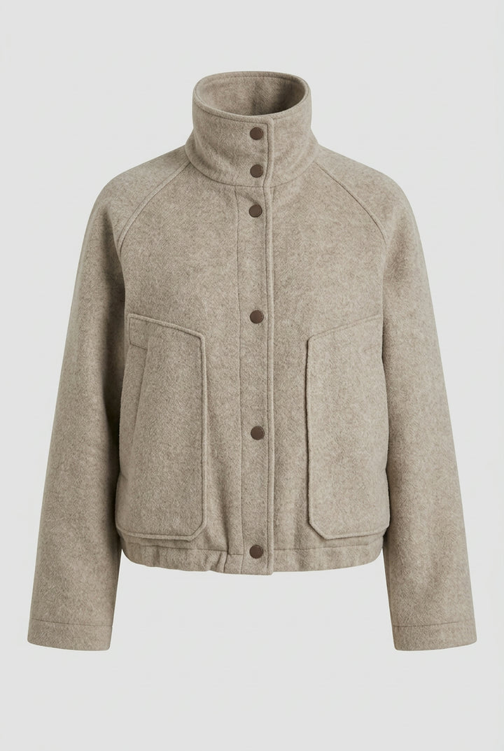 CORA stand collar wool blend jacket in Beige, product shot