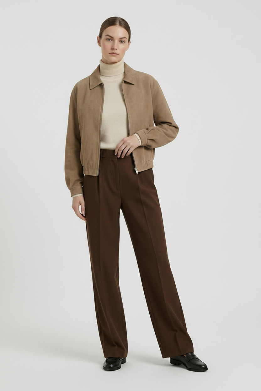 CORINNE - Vintage Brown Suede Leather Jacket - Desert Beige Jacket, relaxed shot