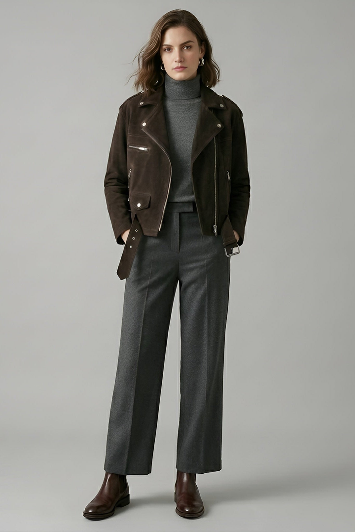 ELLA - Suede Motorbike Jacket, brown, women