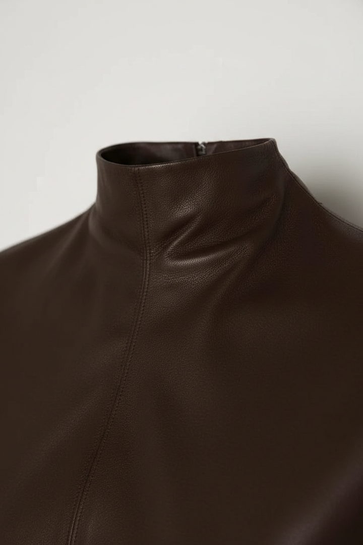 Daphne - Fitted Stretch L - collar close-up, neckline, stitching, fabric texture