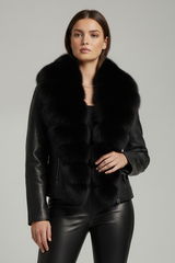 DELTA - Leather Jacket with Sable Fur Collar Dark Edition