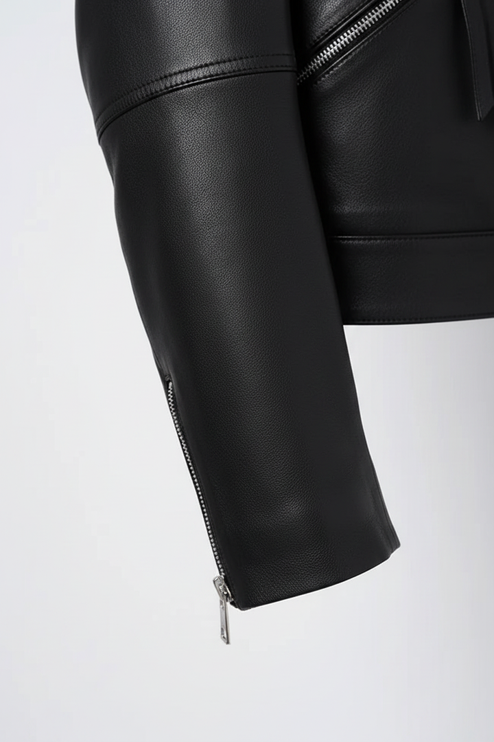 DOMINIQUE - STAND COLLAR - sleeve detail, fabric texture, luxury