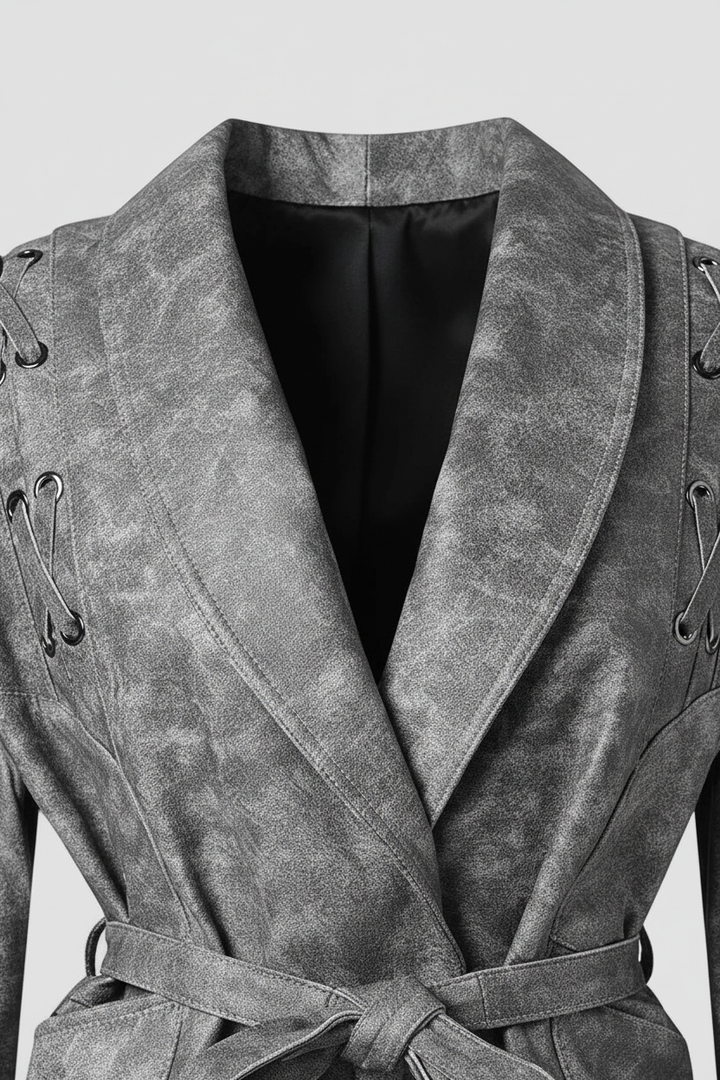 DOROTHY - Distressed Leat - distressed, collar, texture, stitching