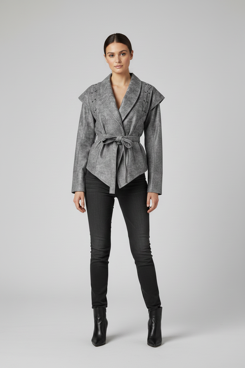 DOROTHY - Distressed Leahert - luxury Grey biker jacket