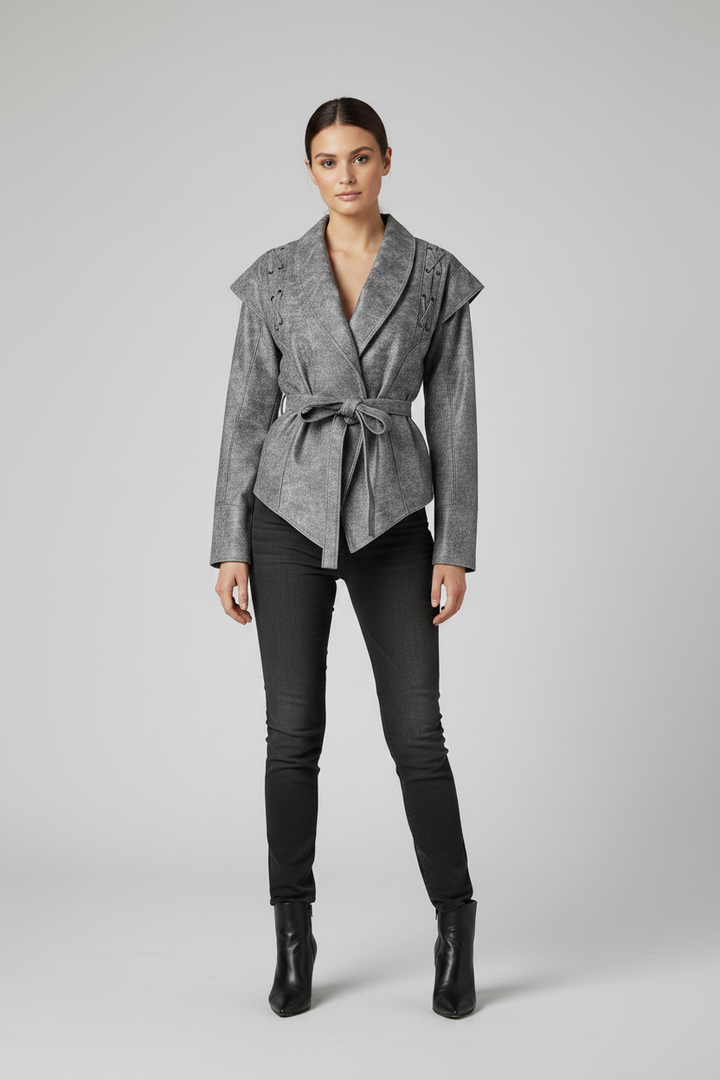 DOROTHY - Distressed Leahert - luxury Grey biker jacket