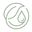 Green icon of two leaves and a droplet on a white background
