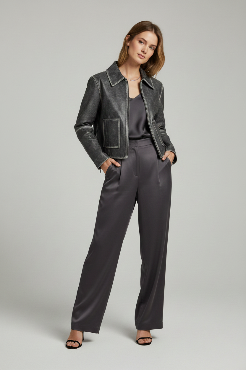EDITH - Distressed Sheeps - natural luxury sheepskin, hands in pocket