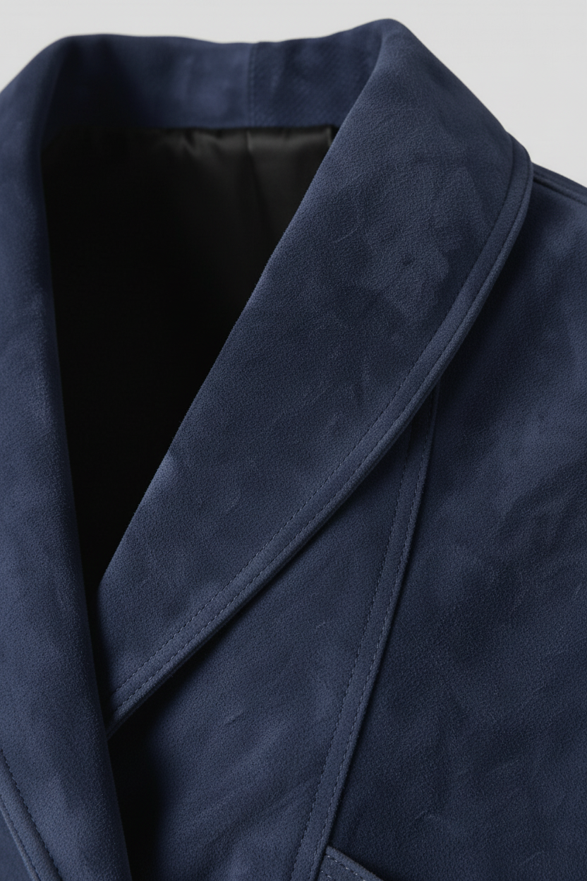 ELISE - Genuine Suede Lea - detailed suede collar, precise stitching, luxury texture