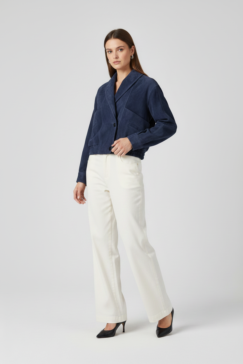 ELISE - Genuine Suede Leather - cream jeans, luxury studio