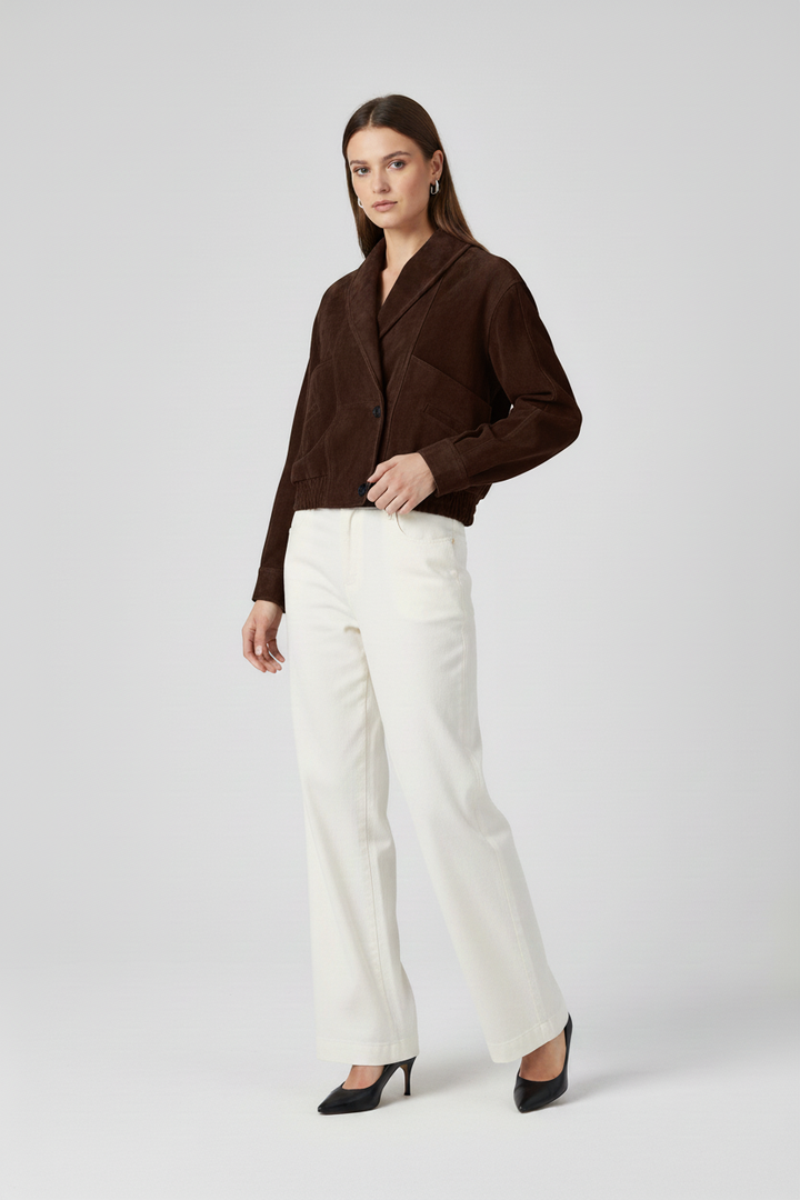 ELISE - Genuine Suede Leather - dark brown jacket quiet luxury