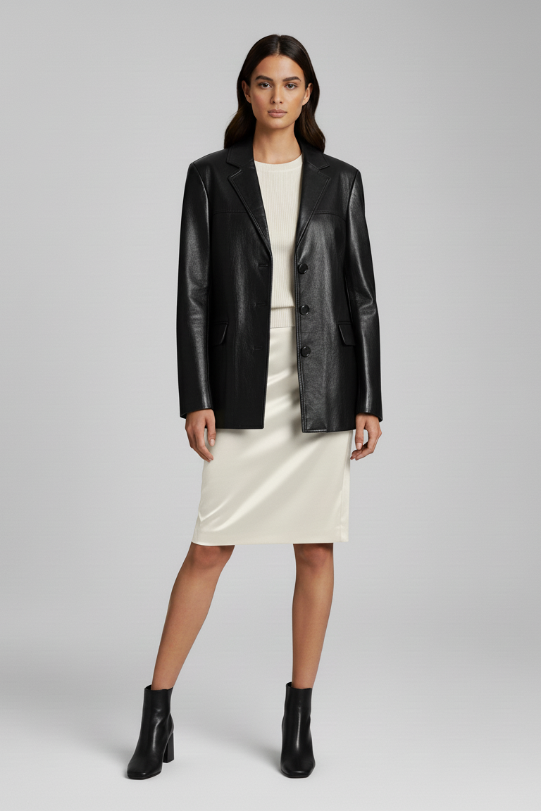 ELLIOTT - Black Luxury Waxed Sheepskin - studio quiet luxury boot, full body shot