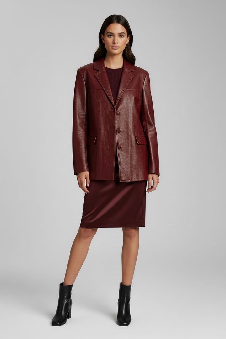 ELLIOTT - Burgundy Luxury Waxed Sheepskin - boot studio quiet luxury, full body shot