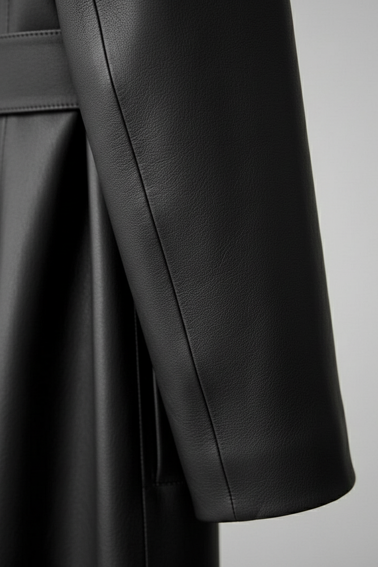 EMERSON - Long Belted Lea - textured sleeve, luxury cuff, detailed stitching