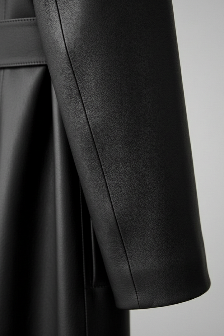EMERSON - Long Belted Lea - textured sleeve, luxury cuff, detailed stitching