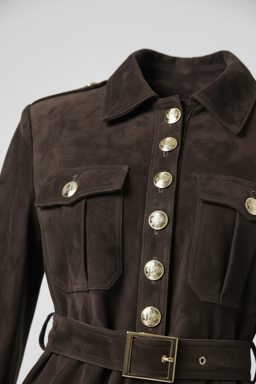 ESTELLE - Suede Leather J - collar detail, suede texture, luxury