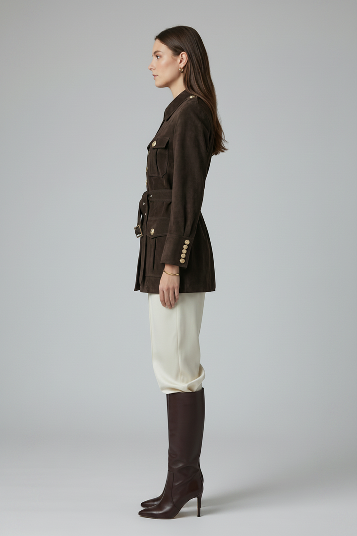 ESTELLE - Suede Leather Jacket - suede leather jacket quiet luxury, side profile