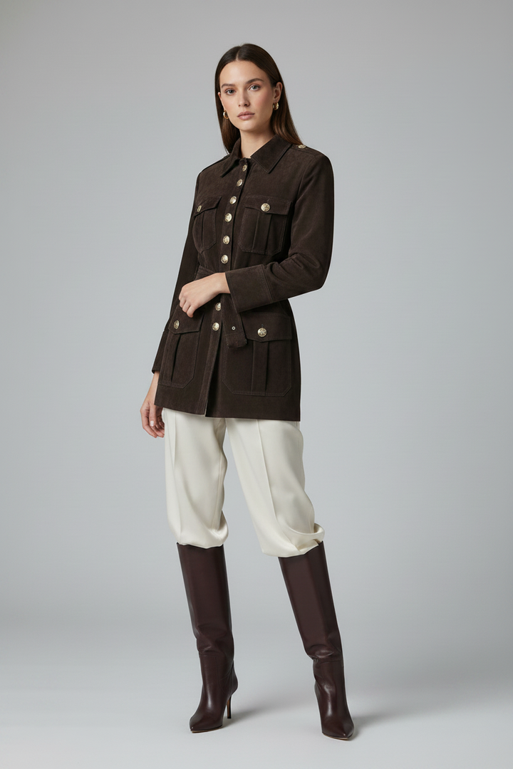 ESTELLE - Suede Leather Jacket - watch head, elegant, luxury