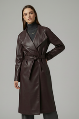EUGENIE - Slim Belted Long Leather Trench Coat