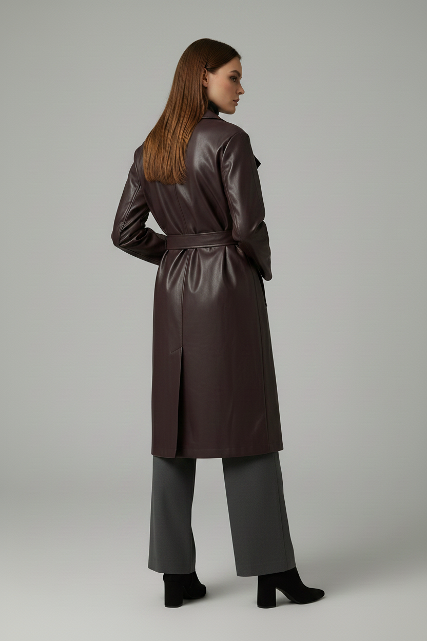 EUGENIE - Slim Belted Jack on model - sleek belted longline elegant, rear view