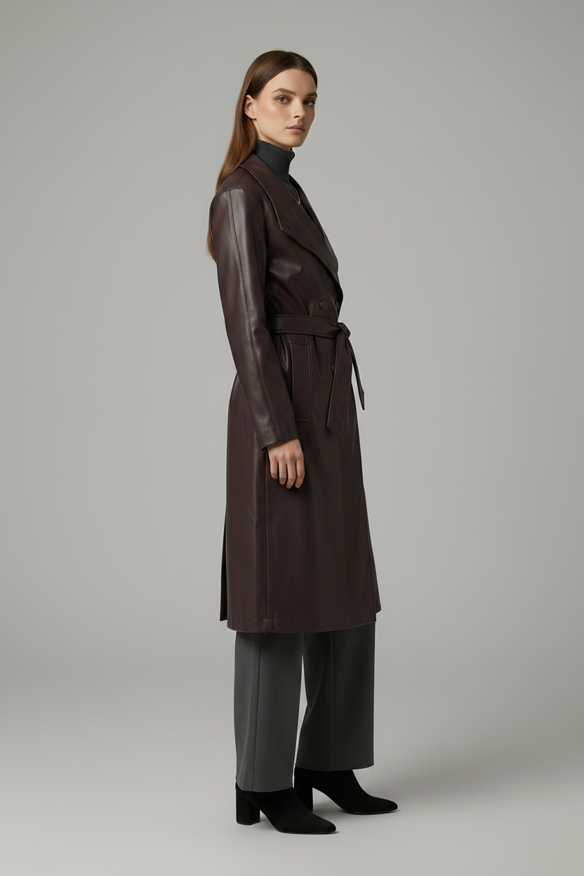 EUGENIE - Slim Belted Coat on Model - Premium & elegant side profile shot