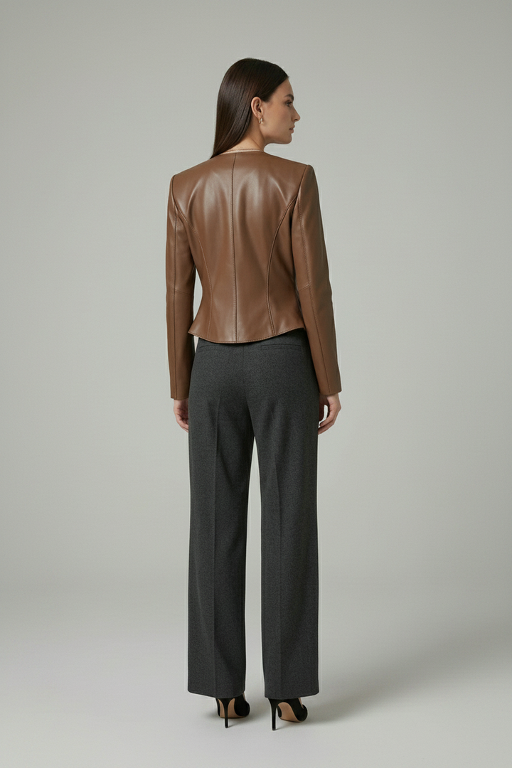 EVELYN - GENUINE SHEEPSKIN - Brown Leather cropped, rear view