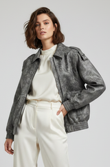 FLORENCE – Distressed Sheepskin Leather Jacket with Zippers
