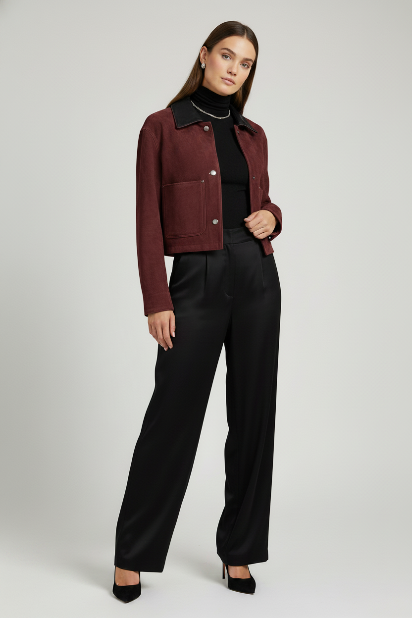 FRANCOISE - Suede Leather Jacket - burgundy jacket quiet luxury