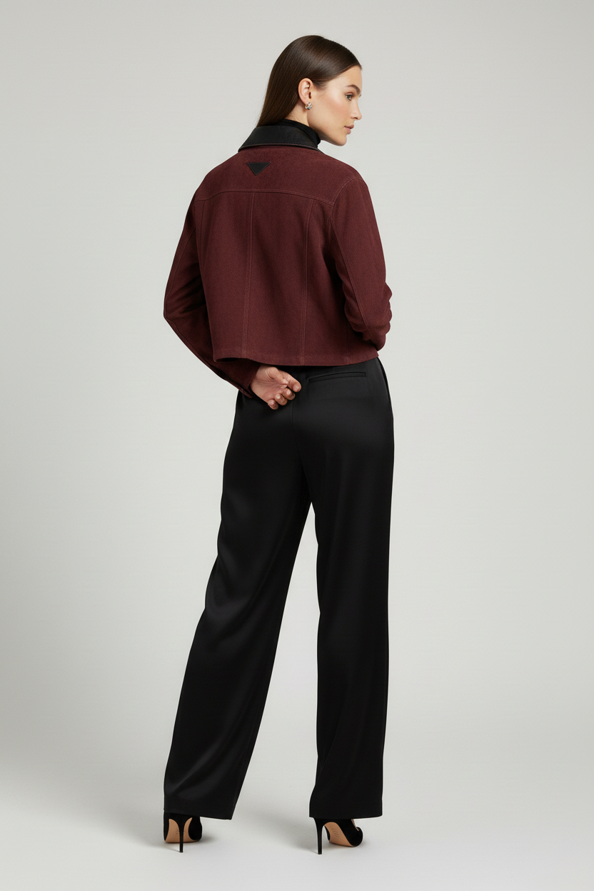 FRANCOISE - Suede Leather Jacket - burgundy jacket, studio, rear view shot