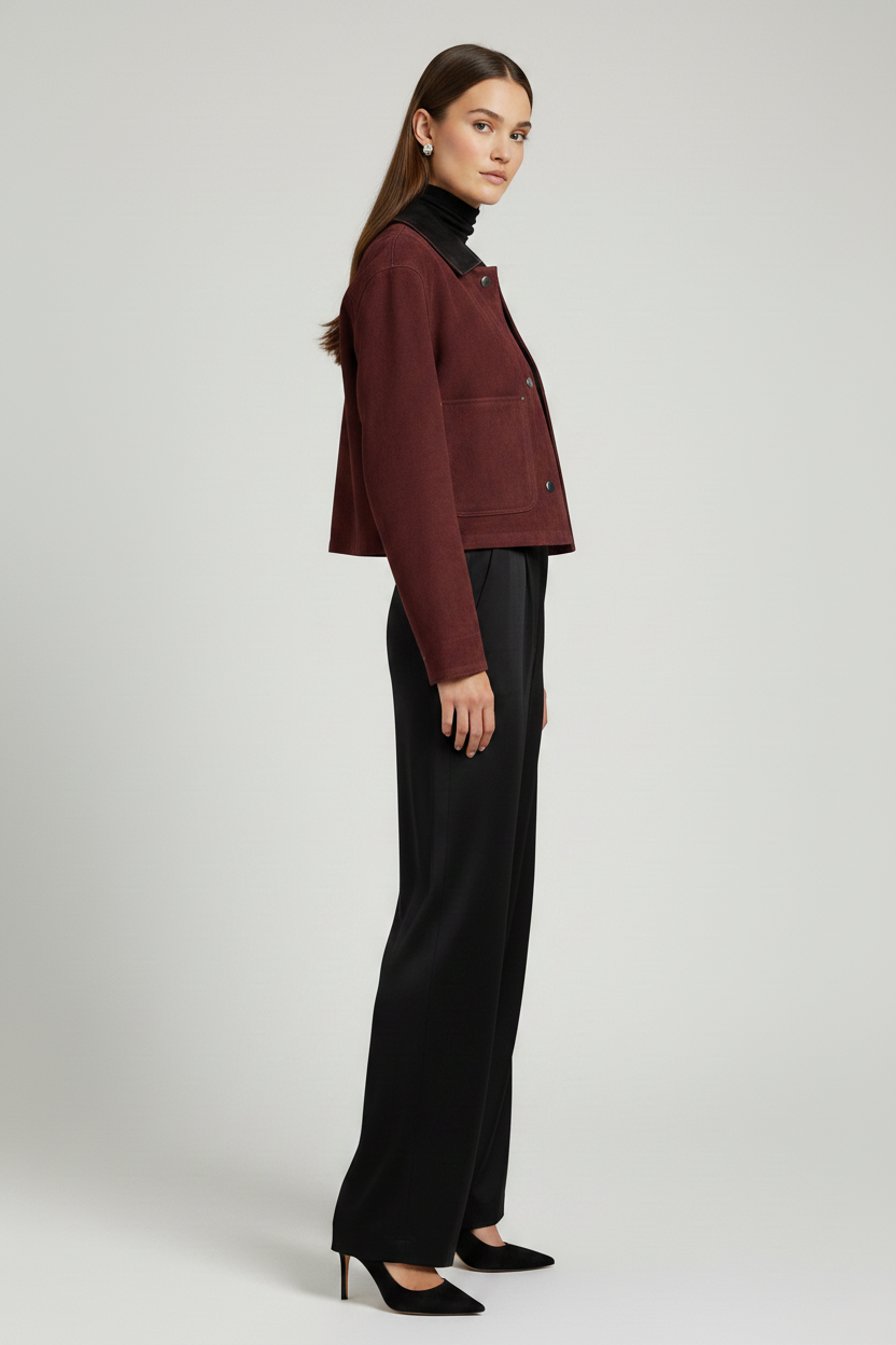 FRANCOISE - Suede Leather Jacket - elegant, timeless, side profile