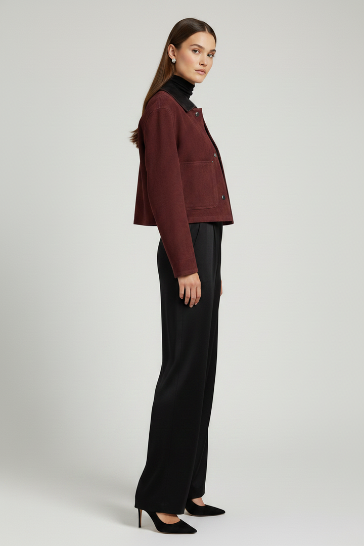 FRANCOISE - Suede Leather Jacket - elegant, timeless, side profile