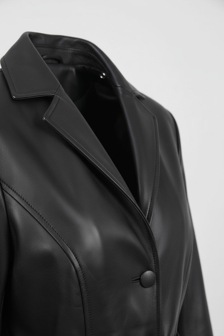 FRANKIE - Belted Long Lea - detailed collar neckline texture