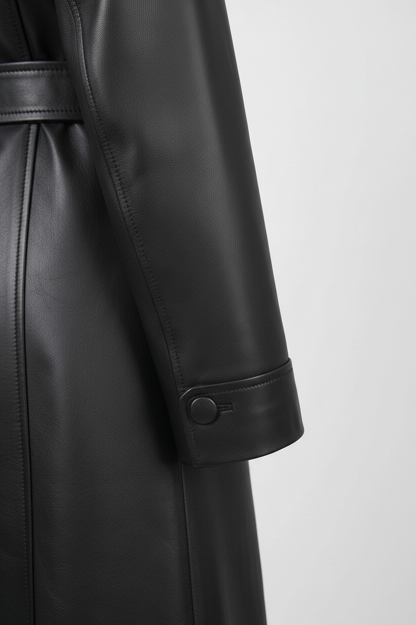FRANKIE - Belted Long Lea - luxurious sleeve, textured fabric, fine stitching