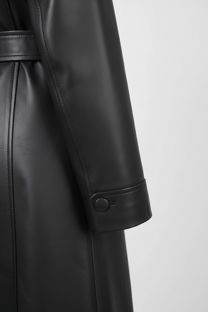 FRANKIE - Belted Long Lea - luxurious sleeve, textured fabric, fine stitching